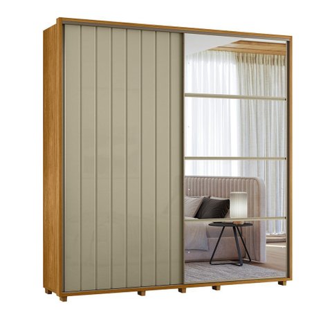 Guarda Roupa Casal Grande 2 Portas de Correr com Espelho 100% Mdf Monet 230cm Madetec:cumaru / Opala