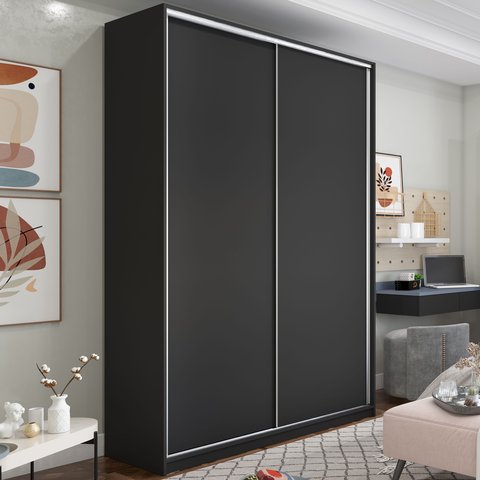 Guarda Roupa Solteiro 100% MDF BP com 2 Portas Zermatt Preto