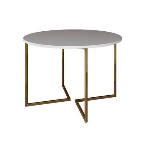 Mesa de Jantar Industrial Redonda Branca 110cm Base V Dourada