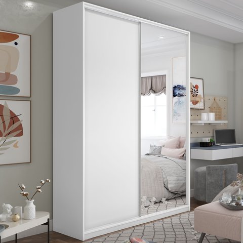 Guarda Roupa Solteiro 100% MDF BP com 2 Portas e 1 Espelho Zermatt Branco
