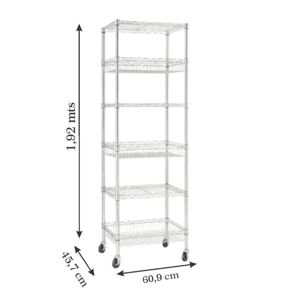 Estante De Aço Cromado 6 Prateleiras Rack Aramado C/ Rodizio - 1