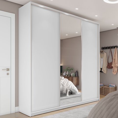 Guarda Roupa Casal 100% MDF BP com 3 Portas e 1 Espelho Zermatt Branco