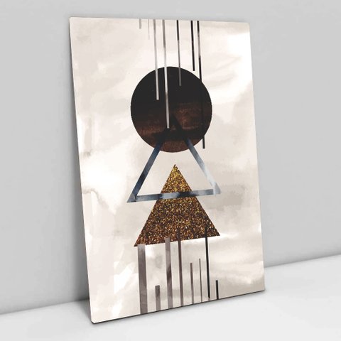 Quadro Decorativo em Canvas Abstrato Geométrico - Moldura Madeira - 120 x 80cm