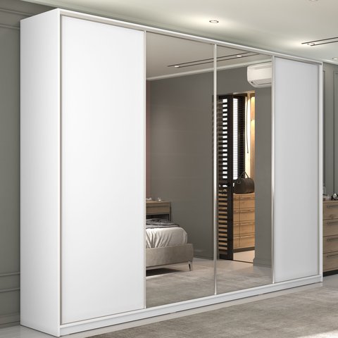 Guarda Roupa Casal 100% MDF BP com 4 Portas e 2 Espelhos Zermatt Branco