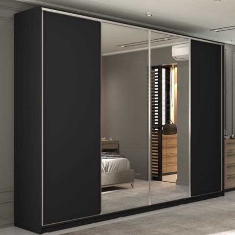 Guarda Roupa Casal 100% MDF BP com 4 Portas e 2 Espelhos Zermatt Preto