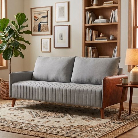 Sofa Living Linho Cinza 160cm da Vinci Pes de Madeira Top Sofas Premium Sala de Estar