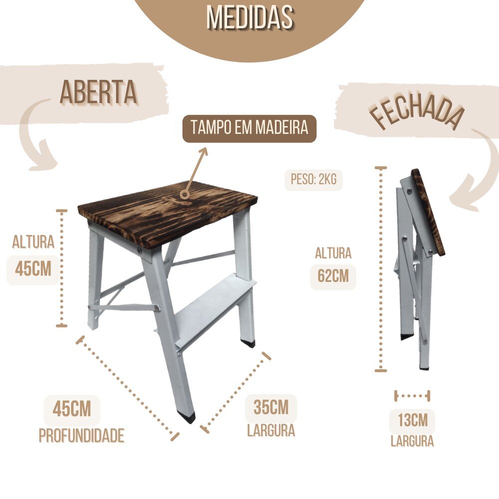 Mini Escada Banco de Alumínio Portátil Dobrável 1 Degrau - 5