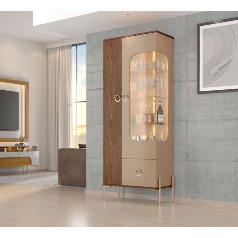 Cristaleira 2 Portas 1 Gaveta com LED e Pés Aço Stella