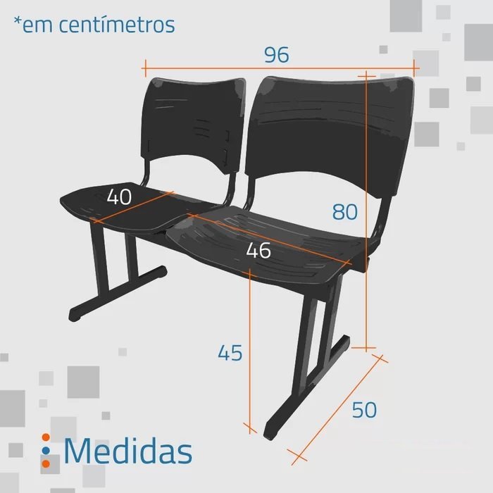 Cadeira Longarina Recepção Plástica Mastcmol com 02 Lugares na Cor Preta - 2