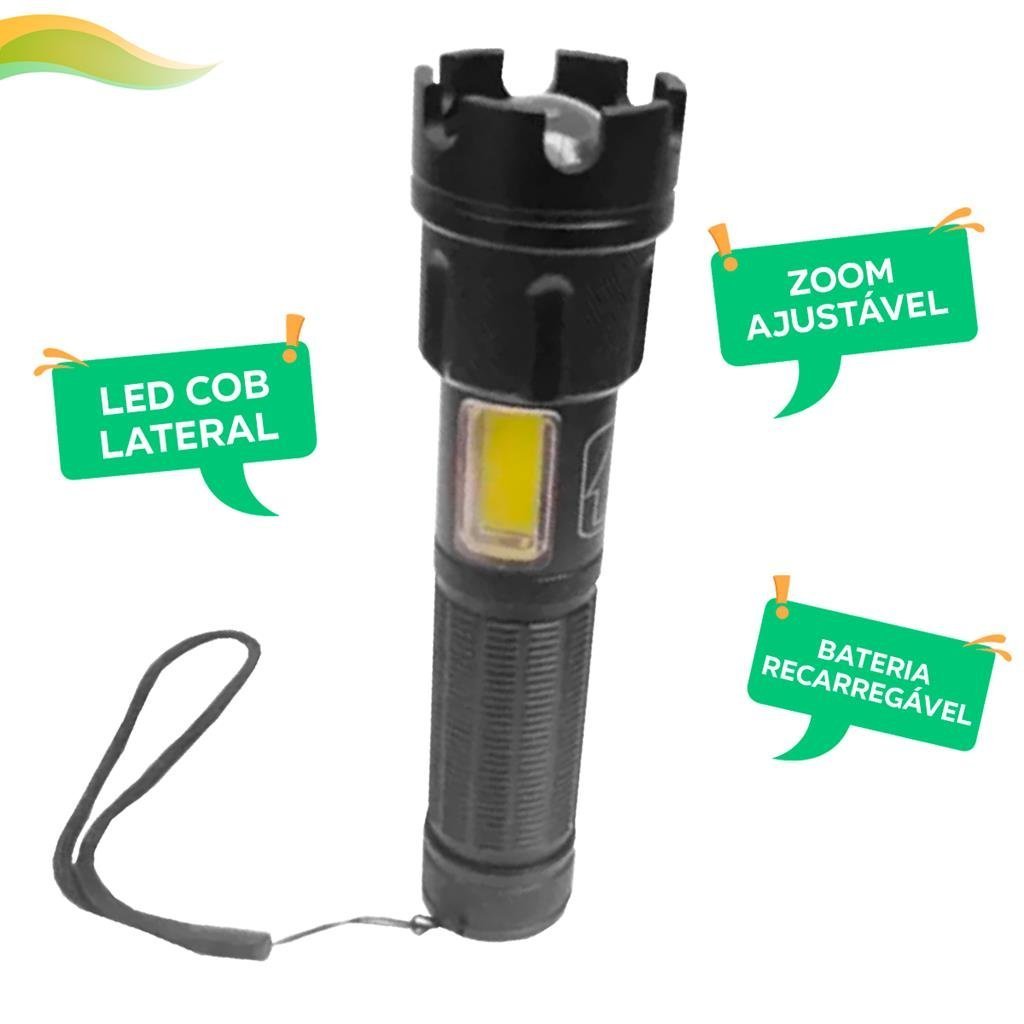 Lanterna Tática Militar Led T9 Recarregável - Foco Frontal e Lateral com Zoom, 4 Modos de Iluminação - 2