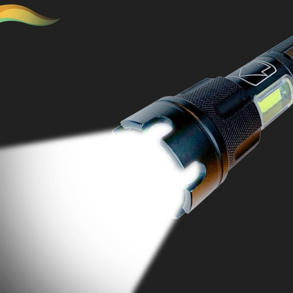 Lanterna Tática Militar LED T9 Recarregável - Foco Frontal e Lateral com Zoom, 4 Modos de Iluminação - 6