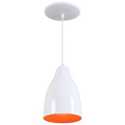 Pendente Bala Luminária Lustre Alumínio Branco Brilhante C/ Laranja - T&T Iluminação - 1