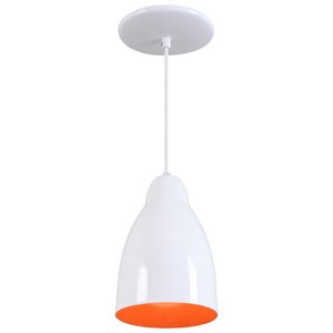 Pendente Bala Luminária Lustre Alumínio Branco Brilhante C/ Laranja - T&T Iluminação