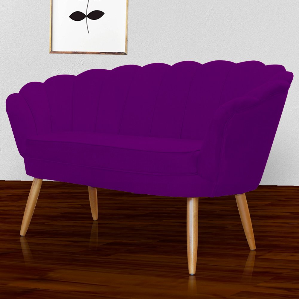 Namoradeira Decorativa Pétala Suede Roxo Pés Madeira Ms Decor - 4