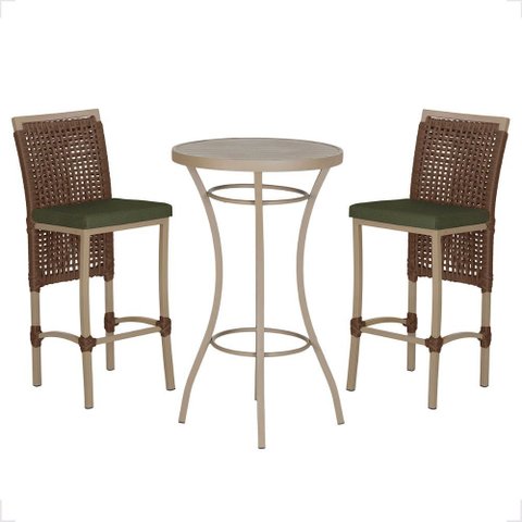 Mesa Bistro e 2 Banquetas Roma Fendi Corda Náutica 13 Trama Original