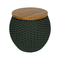 Puff Barril Alumínio Tampo Madeira Corda Náutica Verde Militar - 1