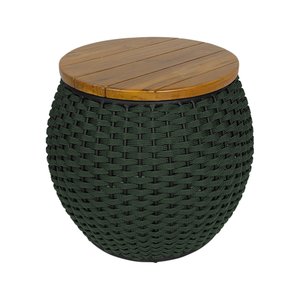 Puff Barril Alumínio Tampo Madeira Corda Náutica Verde Militar
