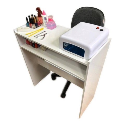 Mesa p/ Manicure Bancada Porta Esmaltes Organizador c/ Prateleiras ClickForte Mesa Manicure Branco
