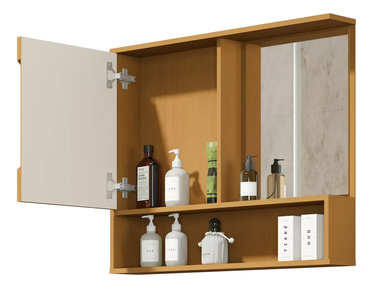 Kit Conjunto Gabinete Balcão Banheiro Espelheira Cuba Barém:nature/off White - 5