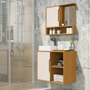 Ver imagem 1 de Kit Conjunto Gabinete Balcão Banheiro Espelheira Cuba Barém:nature/off White
