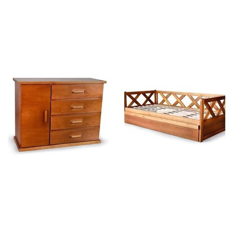 Conjunto Dormitório de Solteiro com Bicama e Cômoda Sapateira Marrom/Mogno Mel