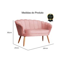 Namoradeira Estofada Pés Palito Para Sala de Estar Pétala Veludo Rosa Nude - DL Decor - 4