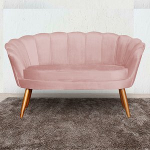 Namoradeira Estofada Pés Palito Para Sala de Estar Pétala Veludo Rosa Nude - DL Decor