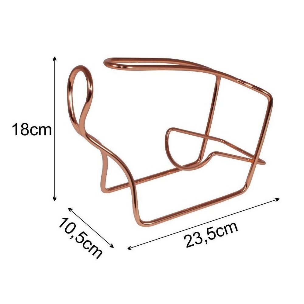 Suporte Garrafa Vinho Destilado Servir Mesa Bar Aço com Alça Cobre - 2