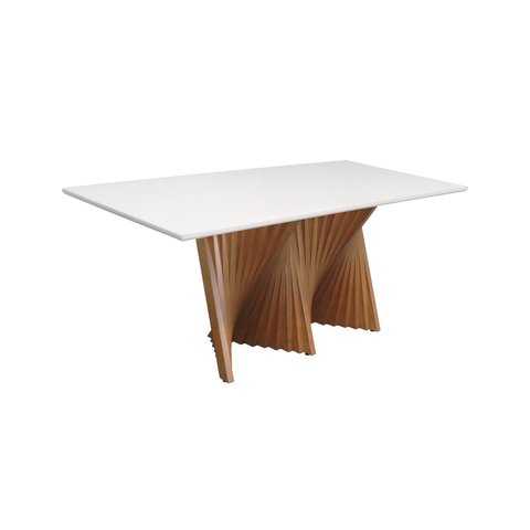 Mesa de Jantar Dubai Base Madeira Maciça Tampo Ret. -amêndoa- Tampo 160x90cm Branco/vidro Off-white