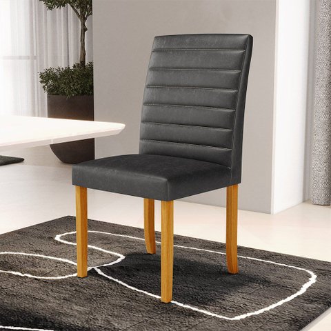 Cadeira de Sala de Jantar Estofada Veiga Madeira Maciça Pu Preto G78 - Gran Belo Cadeira de Jantar V