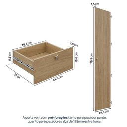 Guarda-Roupa 2 Módulos 1 Porta e 3 Prateleiras 3 Gavetas Frame CabeCasa MadeiraMadeira - 6