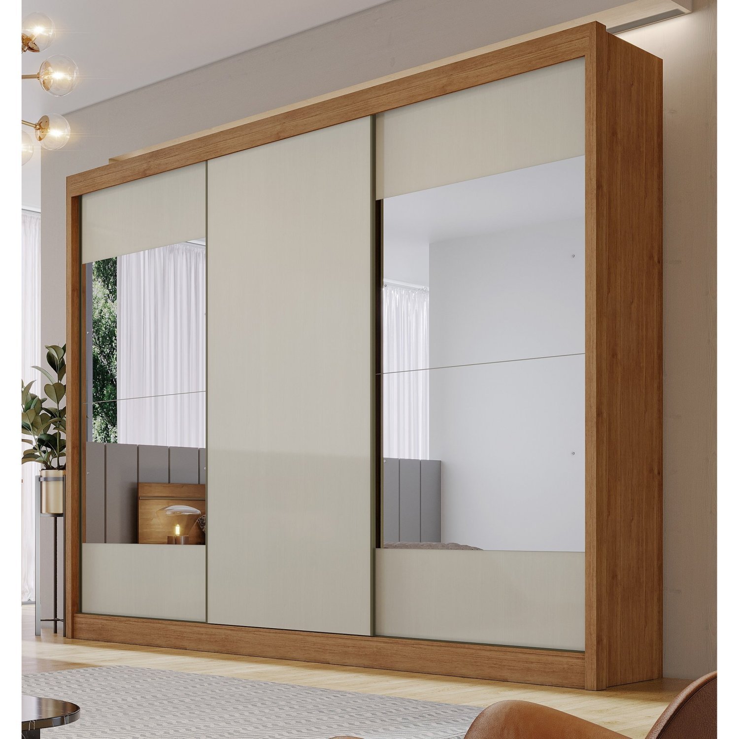 Guarda Roupa Casal com 2 Espelhos 3 Portas 8 Gavetas Torino Novo