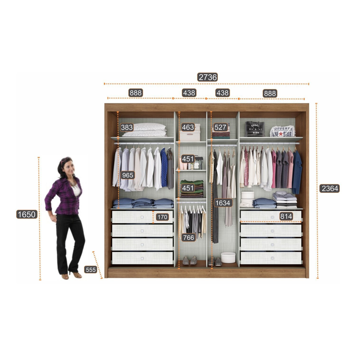Guarda Roupa Casal com 2 Espelhos 3 Portas 8 Gavetas Torino Novo