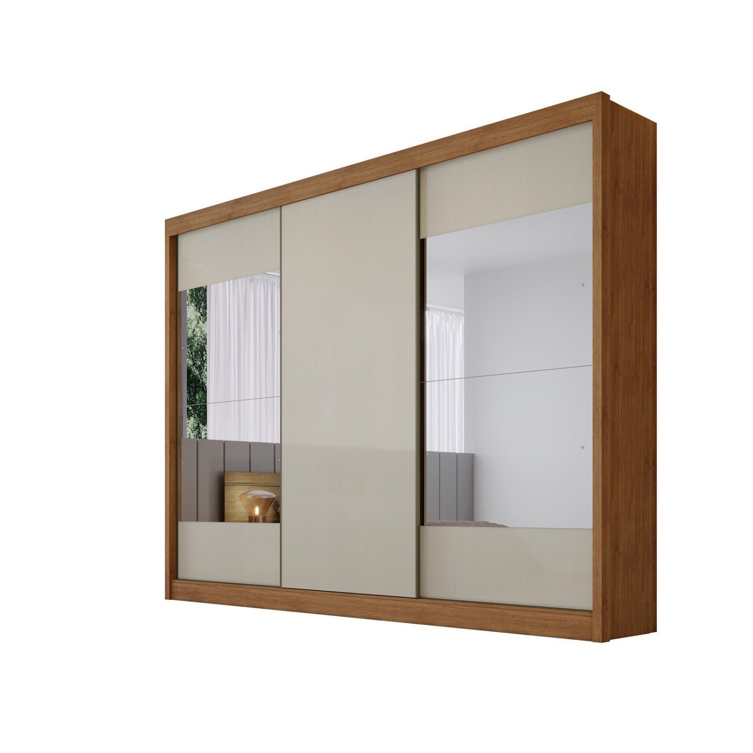 Guarda Roupa Casal com 2 Espelhos 3 Portas 8 Gavetas Torino Novo