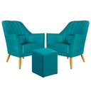 Ver imagem 1 de Kit 2 Poltronas Orion Bordada com Puff Izar Suede Azul Turquesa Aradecor