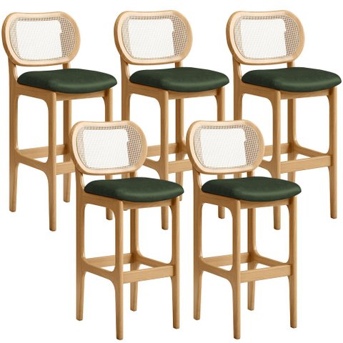 Kit 05 Banquetas Altas Para Cozinha Bancada Sala Tela Betta Fixa L02 Couríssimo Verde Musgo - Lyam L