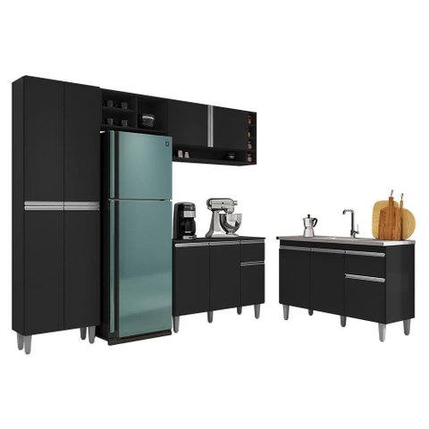Cozinha Modulada Vanessa com Balcão Tatiane Preto sem Tampo - Ajl Móveis