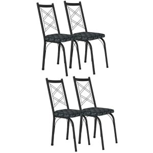 Kit 4 Cadeiras Aço Carbono Tubular Metálica Acabamento Fosco D-28 Julia Preto/mosaico Silver