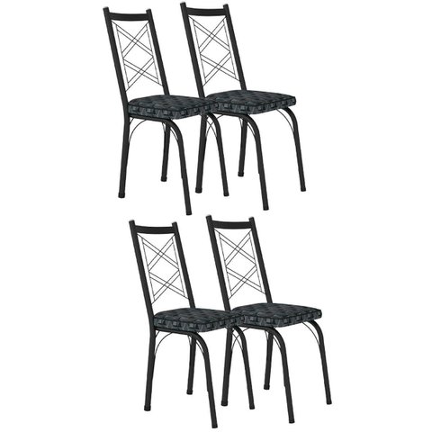 Kit 4 Cadeiras Aço Carbono Tubular Metálica Acabamento Fosco D-28 Julia Preto/mosaico Silver