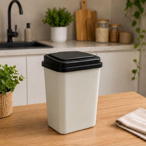 Lixeira Luxo Duo Color 9L Plástico Tampa Click Preta e Branca Cozinha Yeet
