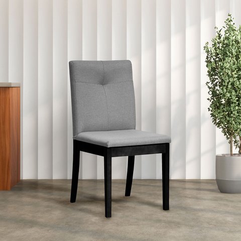 Cadeira Madeira Maciça Estofada Tiê Maxx CabeCasa MadeiraOriginals Cinza/Preto