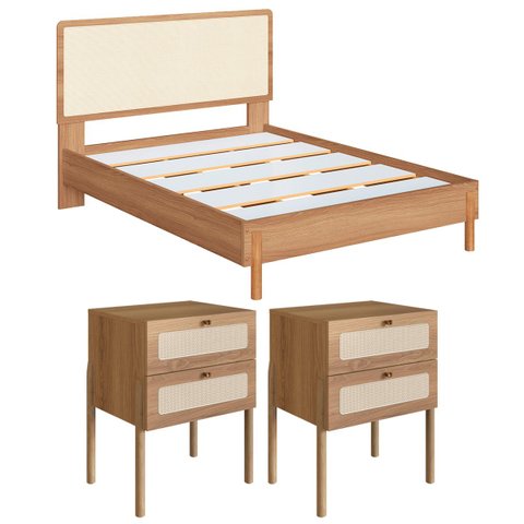 Kit Cama Casal 2 Mesas Cabeceira com Palhinha Oslo Hanover 27055