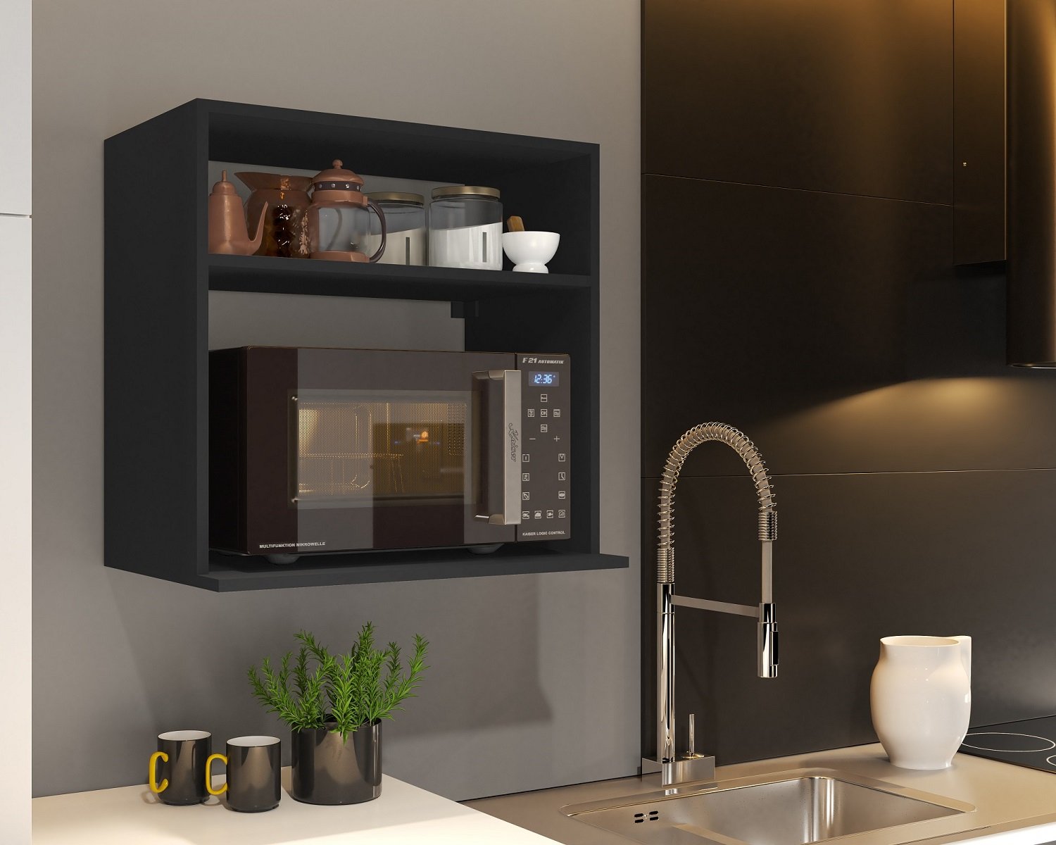 Prateleira Nicho Para Forno Micro-Ondas Moderno Preto | MadeiraMadeira