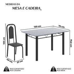 Conjunto de Mesa Tubular 120cm X 75cm Tampo Granito Ocre com 4 Cadeiras Lara - 3