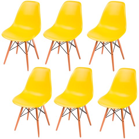 Kit 6 Cadeiras Eames Eifell 130pp Cor:amarelo