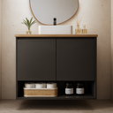 Ver imagem 1 de Gabinete de Banheiro Suspenso 70cm 2 Portas e Nicho Preto e Freijó