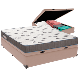 Cama Box Baú e Colchão Light Espuma D33 Casal Ortobom: Bege - 1 Cama Box Baú e Colchão Light Espuma D33 Casal Ortobom: Bege - 1