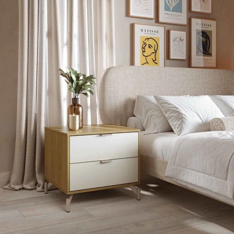 Mesa Cabeceira Glow:Carvalho/Off White Fosco