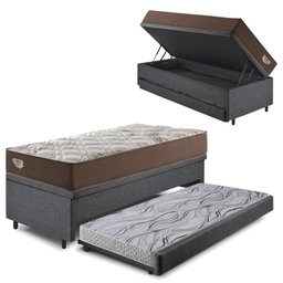 Bicama Box Baú com Linho Cinza 120x203 com Colchão Relax Adorabile Molas Ensacadas Ecoflex - 1