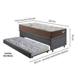 Bicama Box Baú com Linho Cinza 120x203 com Colchão Relax Adorabile Molas Ensacadas Ecoflex - 2
